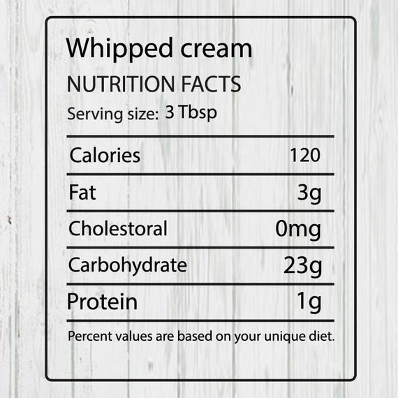 whipped cream nutritional values