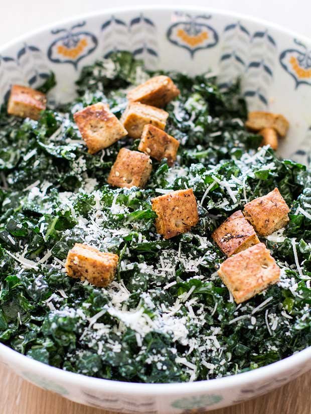Kale Caesar Salad with croutons